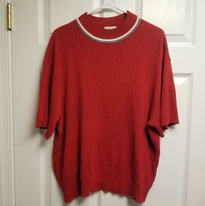 Company Collection Vtg Striped Mock Neck Short Sleeve Wide Ribbed Knit Sweater